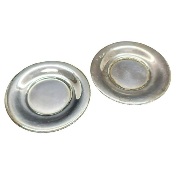 Italian Silver Trivets Vintage Set of 2 Round Serrated Edges CR8 - Picture 1 of 6
